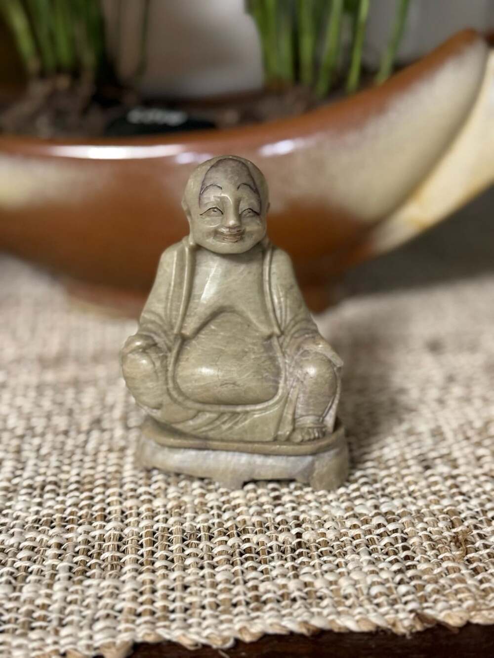 VTG Hand-Carved Soapstone Laughing Buddha Figurine China